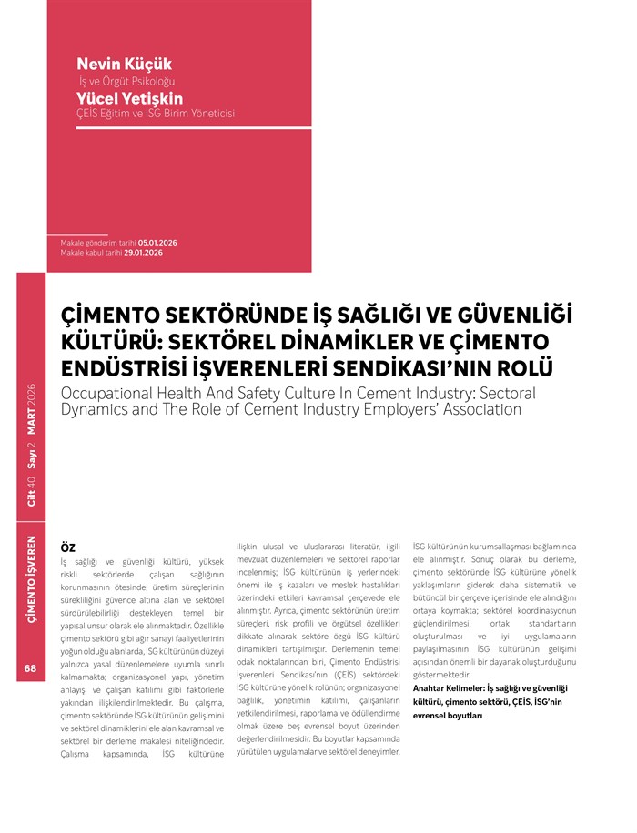 ÇİMENTO SEKTÖRÜNDE İŞ SAĞLIĞI VE GÜVENLİĞİ KÜLTÜRÜ:SEKTÖREL DİNAMİKLER